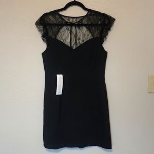 Topshop black mini dress with lace and tie details